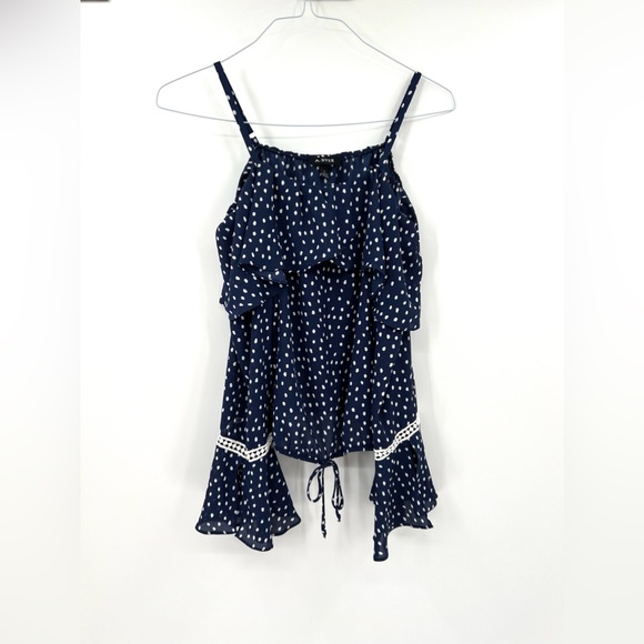 A. Byer Navy Polka Dot Off the Shoulder Long Sleeve Blouse Size Large - Picture 2 of 14